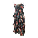 Lulus | Tier to Stay Black Floral Print Tiered Tie-Strap Midi Dress size M New Photo 13