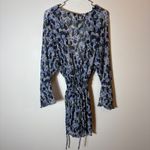 ZARA  Floral Print Pleated Romper‎ Long Sleeve Blue Green Size Large Photo 4