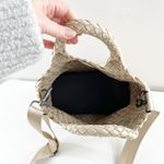 Parker & Hyde Mini Woven Tote Bag Purse with Crossbody Strap Beige Gold Metallic Photo 2