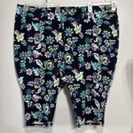 Sport Savvy Navy Floral Soft Stretchy Pull On Capri Pants Plus Size 5X Casual Blue Photo 0