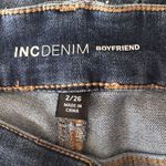 INC SZ 2/26 Boyfriend Cuffed Jeans Mid-Rise Stretch Distressed Patches Blue New Photo 6