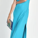 Lulus NWT  Exquisite Excellence Turquoise Satin Strapless Maxi Dress Photo 0
