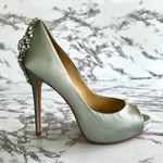 Badgley Mischka  Kiara Heels Mint Green Crystal Satin Platform Pumps 7 Stilettos Photo 7