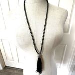 Blue crystal beaded long tassel necklace Photo 2