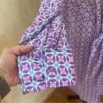 Mango Poplin Cotton Geometric Print Long Shirt Purple Pink tie front Sz US 14 Photo 6