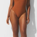 SKIMS  Iconic Swim Square Neck One Piece in Bronze, Size Medium Photo 0