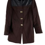 Etcetera  Leather Trim Long Coat Jacket Turnlock Closure Brown Size 6 Photo 4