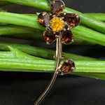 Vintage Unsigned Amber Teardrop Stone Flower Brooch Photo 1