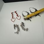 Dangle, Hoop, Ear Crawler Mix Pierced Earrings Lot Of 3 Silver Tone Rhinestone Photo 9