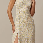 RIHOAS The Yellow Round Neck Floral Midi Dress 74 Orange Size M Photo 0