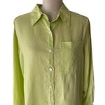 Sag Harbor  Oversized Linen Button Down Shirt M Spring Green Chartreuse Photo 8