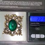 Vintage Unsigned Green Cabochon Gripoix AB Crystal Rhinestone Brooch Photo 9