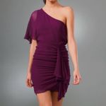 Alice + Olivia Marcia One-Shoulder Rouched Silk Coctail Dress Purple Size 6 Photo 3