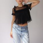 ZARA Black chiffon  ruffle blouse Photo 3