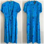 Vintage 90s Blue Floral Pleated Midi Dress Rayon Garden Party Cottagecore M Photo 1
