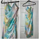 ZARA  Tie Dye Pastel Multi Color Satin Halter Cowl Ruched Slip Midi Dress Size XS Photo 2