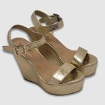 Bamboo  Platform High Wedge Heels Ankle Strap Round Toe Metallic Gold Sandal Sz 8 Photo 11