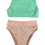 Aerie bikini swimwear set waffle knit high cut cheeky bottoms high neck top XS Photo 0