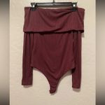AFRM OFF SHOULDER MAROON RUBBED LONG SLEEVE BODYSUIT | XS Red Photo 2