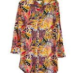 C & C CALIFORNIA Tropical Leaf Patterned Overshirt, Dress, Swimsuit Cover Up S Orange Photo 0