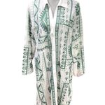 ZARA  Womens Lg White Green Embroidered Tunic Collared Shirt Dress Boho Cover Up Photo 3