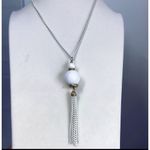 Vintage white chain tassel boho festival retro necklace White Photo 1