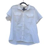 Eddie Bauer  Ivory OffWhiteSeersucker Short Sleeve Button-Up Shirt Size XXL EUC Photo 3