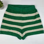 Free People  Beach Green Cream Stripe Boho Knit Shorts Women Size Small Photo 0