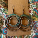 Boho Patina Copper Turquoise Multi Circle Hoop Dangle Earrings Gypsy Style Blue Photo 0
