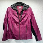 Magenta Faux Leather Jacket with Attached Hoodie Off Air by Giulana Retro Moto Purple Photo 2