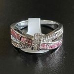 Pink And White Crystal Criss Cross X Ring Multiple Photo 5