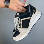 Michael Kors ‎ Wedge Sneakers Black Gold Suede Leather Athletic Shoes Size 8 Photo 3