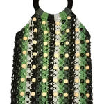Topshop Women’s Mykonos Green Black White Retro Woven Bag with Beads Photo 0