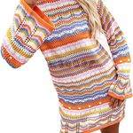 Womens Open Knit Sunset Chevron Stripe Knit Coverup Dress sz large Orange Photo 1