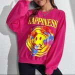 Smiley Face Happiness Graphic Print Sweatshirt XS Pink Photo 5
