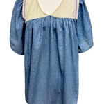 Umgee Chambray Blue White Lace Boho Swing Fringe Embroidery Womens Top Size L Photo 0