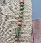 None Artisan Boho Unakite Natural Stone Beaded Collar Bib Necklace Toggle Clasp 18" Photo 5