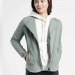 Athleta Women’s Moto Jacket Sweatshirt Minimalist Grey Green Full Zip Sz S Photo 2