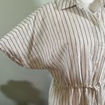 A New Day Linen Blend Shirt Dress White Stripe Midi Medium Pockets Photo 2