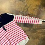 Lilly Pulitzer  Long Sleeve Adair Sweater Pink White Stripe Blue Button Top Mediu Photo 3
