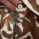 Ellen Tracy Linen Animal Print Top Tunic Brown White Zebra Asymmetric Tribal Vacation Aztec Photo 3