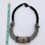 Vintage Metal Loop Black Cord Rope Statement Necklace Chunky Steampunk Brutalist Photo 6