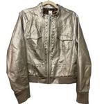 Marc Bouwer Faux Leather Moto Jacket Size Large Cropped Silver Metallic Biker Photo 0