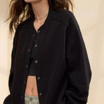 Aerie NWT  Cardi Bomber Womens Small Black Snap Button Up Pockets Oversized Photo 0