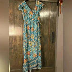 Band of the Free Boho Floral Maxi Dress Turquoise Summer Beach Vacation‎ E11 Blue Photo 6