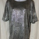 New Directions Metallic Silver Shimmer Dolman Sleeve Top Photo 0