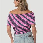 Wrangler WOMEN'S CANDY STRIPE OFF-SHOULDER TOP IN PINK size medium Photo 1
