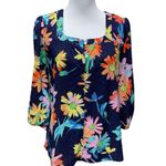 Greige Eyelet Summer Fun 3/4 Sleeve Pullover Top Size M Blue Size M Photo 0