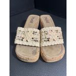 Mudd Y2K 2000s  cream cork wedge sandals iridescent sequin flower embroidered 10 Photo 2