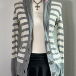 American Eagle  Vtg Y2K Gray White Stripe Thermal Button Cardigan Sweater Small Photo 0